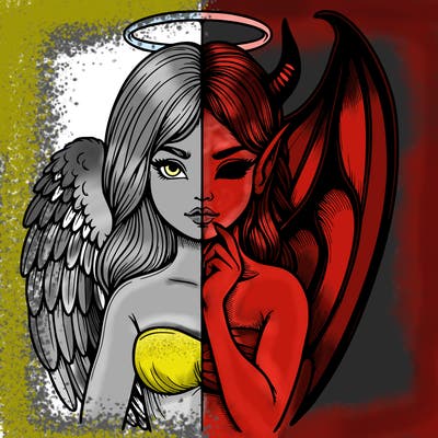 realistic angel half demon