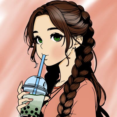 realistic girl with braided hair drinking boba