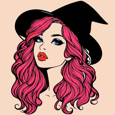 realistic witch girl with wavy hair and lips