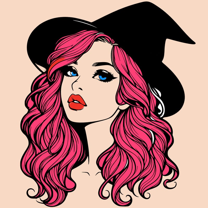 realistic witch girl with wavy hair and lips