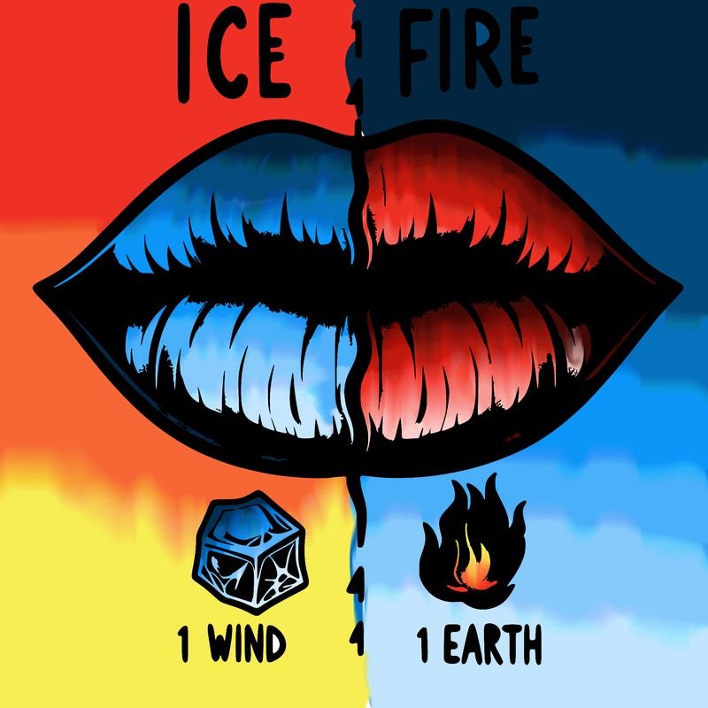 realistic lip split in fourth . 1 fourth ice 1 fire 1wind 1 earth