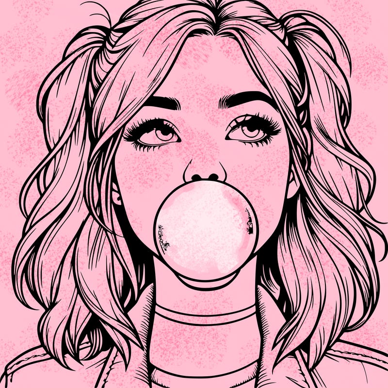 realististic girl blowing bubble -gum