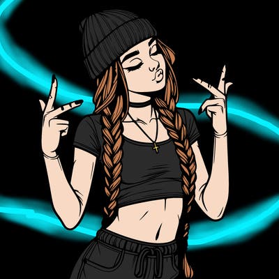 realistic teenage girl with braids and a beanie and crop top doing 🫶🏼