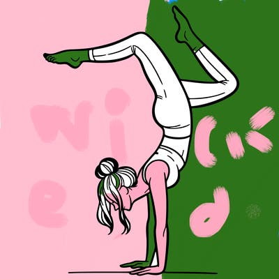 a woman doing a handstand