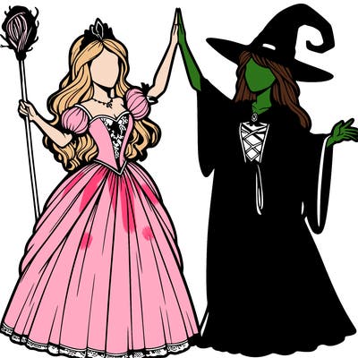detailed realistic split of a princess and a witch