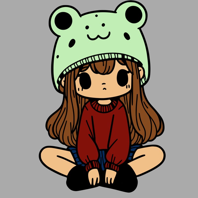 a girl wearing a frog hat and some frog socks