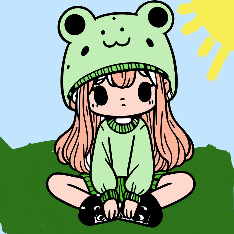a girl wearing a frog hat and some frog socks
