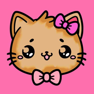 kawaii cat with a bow tie hanging from his ear