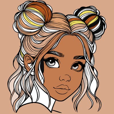 realistic girl with hair buns on her head