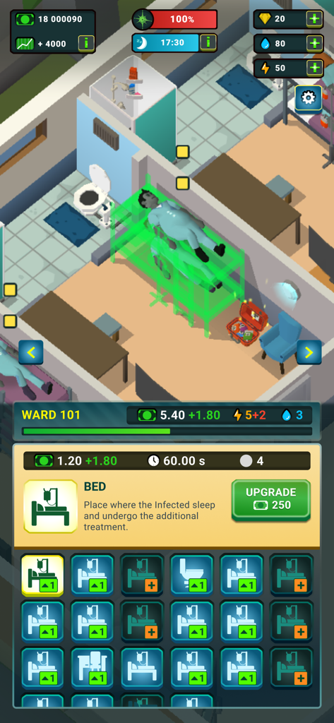 Ein Patientenbett in einem Zombie-Krankenhausflur wird aufgerüstet