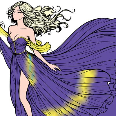 realistic woman in dress flowing the the wind