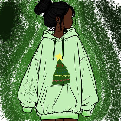 realistic girl with a oversized sweatshirt on and a bun