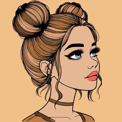 realistic girl with buns on the top of her head