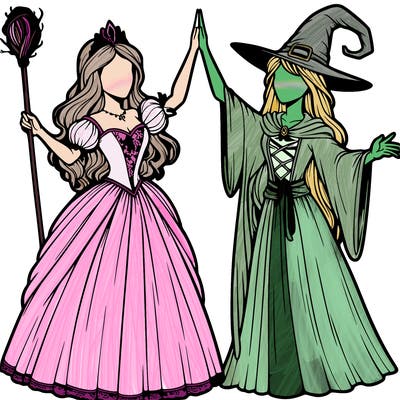 detailed realistic split of a princess and a witch