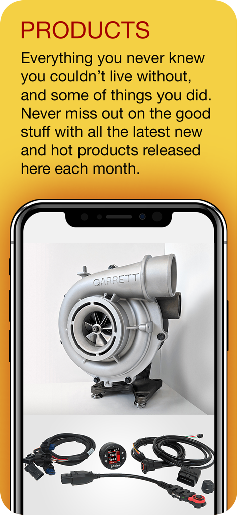 Diesel World - Screenshot of Diesel World app showing diesel engine performance products like a turbocharger