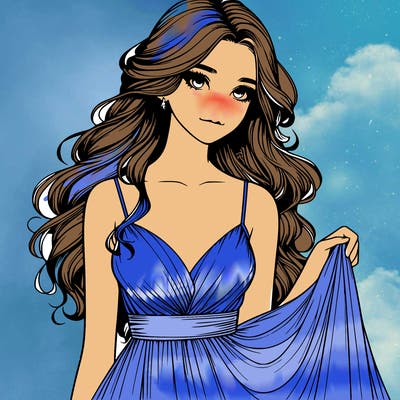 realistic girl in flowy silky prom dress