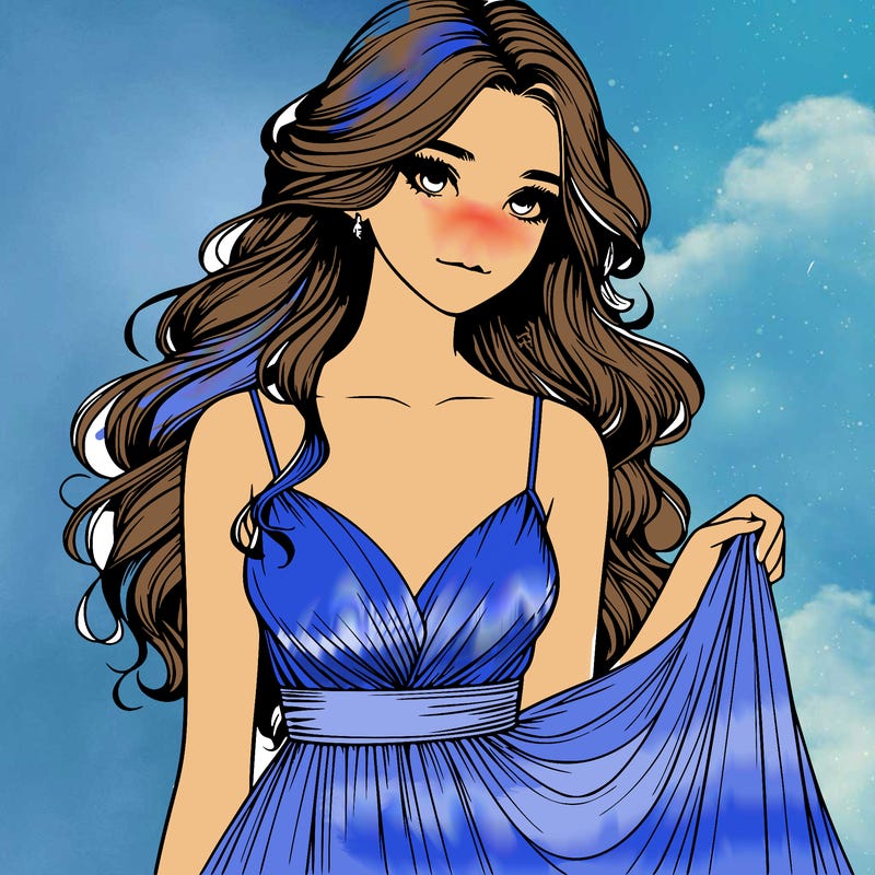 realistic girl in flowy silky prom dress