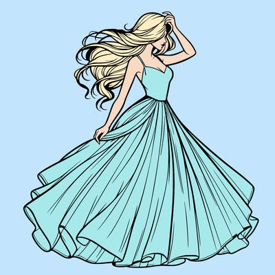 realistic woman with dress flowing in the wind