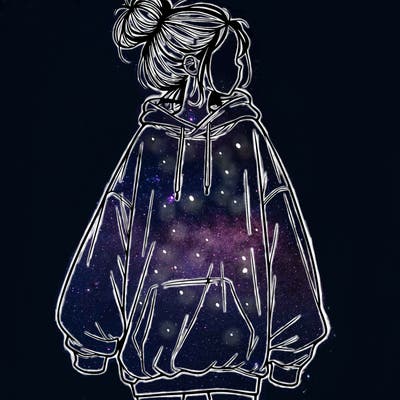 realistic girl with a oversized sweatshirt on and a bun