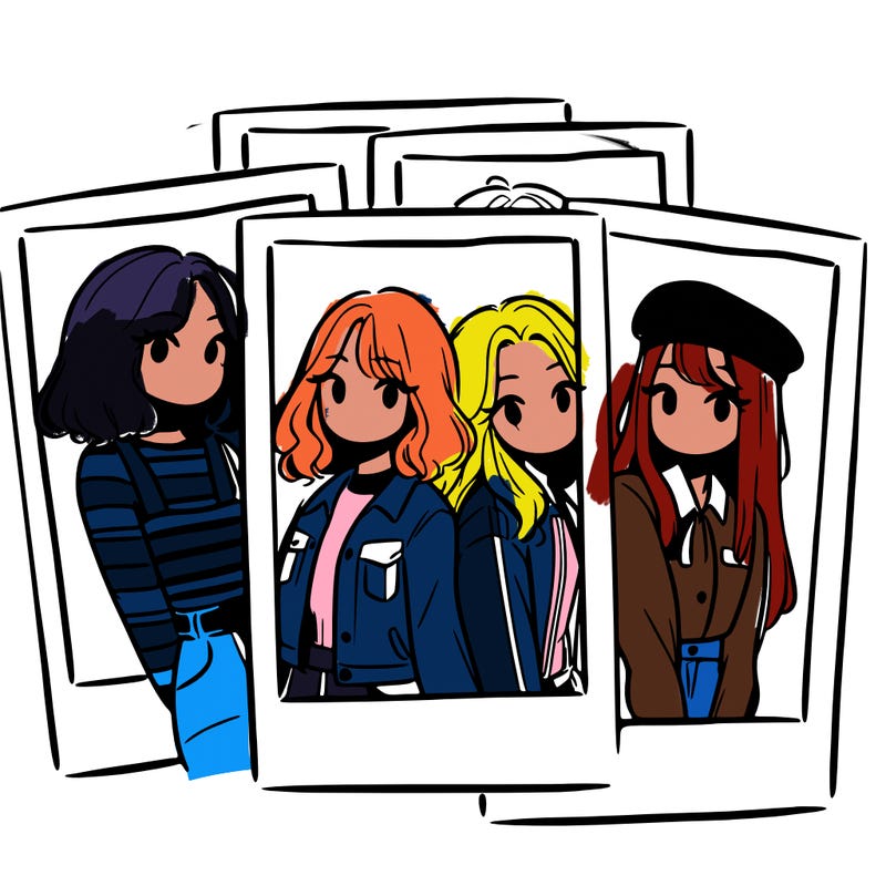 polaroid photo of 4 girls