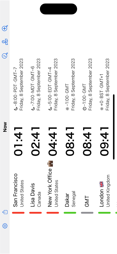 Time Intersect - World Time - Time Intersect app showing multiple global time zones and current times