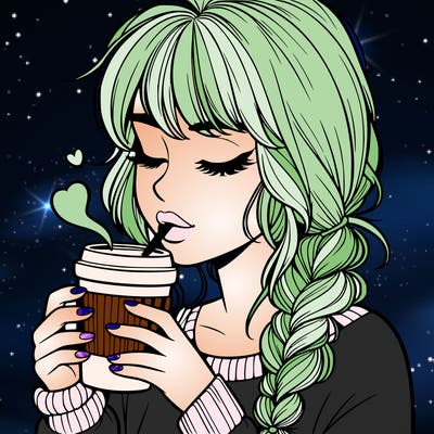 realistic girl drinking coffee