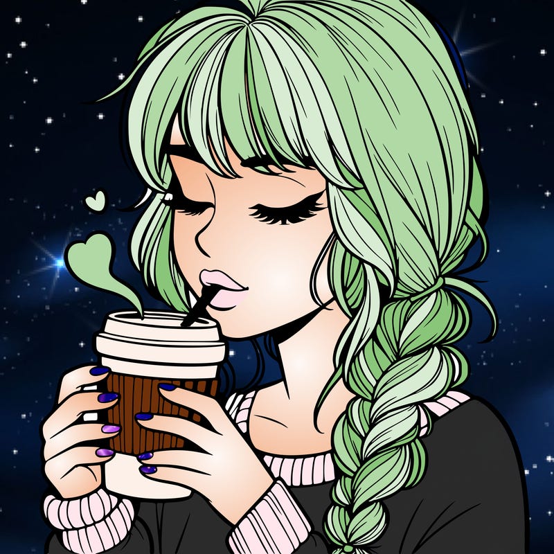 realistic girl drinking coffee