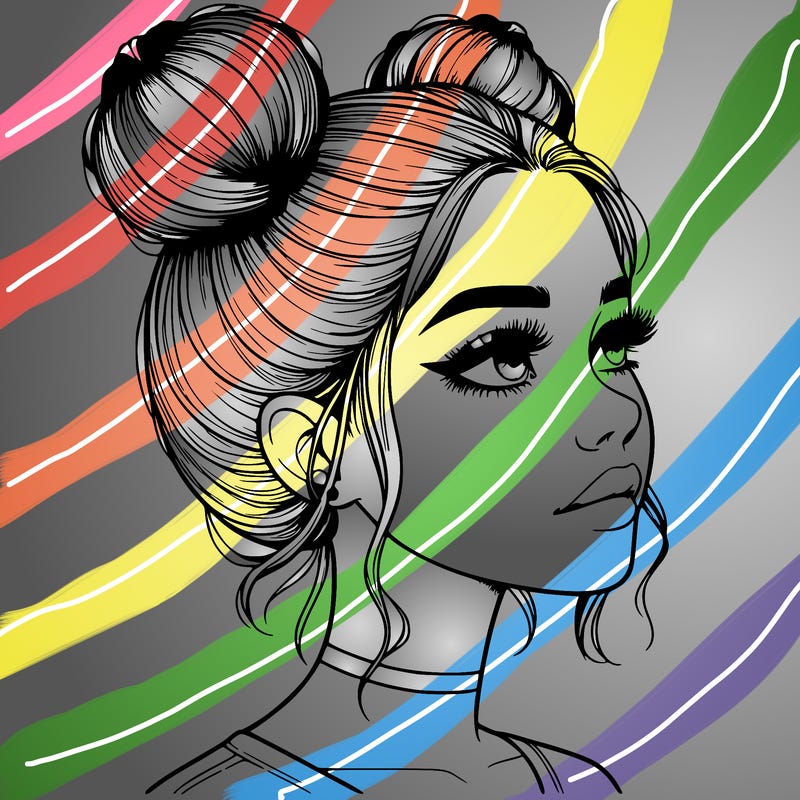 realistic girl with buns on the top of her head