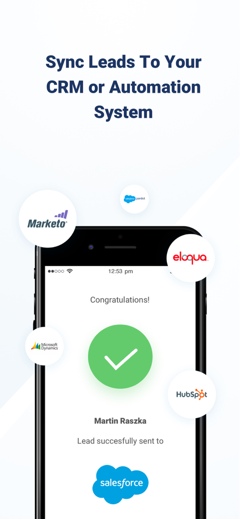 Cvent iCapture interface showing successful lead synchronization to CRM and marketing automation platforms
