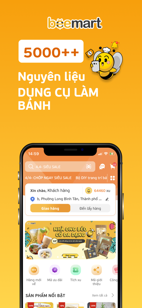 Beemart app interface for buying baking ingredients and tools
