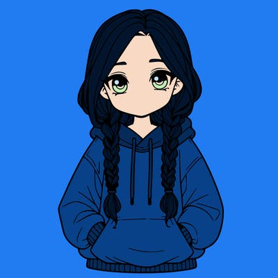 a realistic girl with a oversized hoodie and she has braids