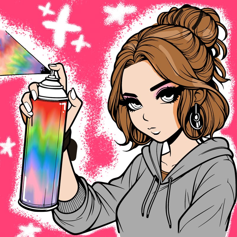 a realistic girl spray painting