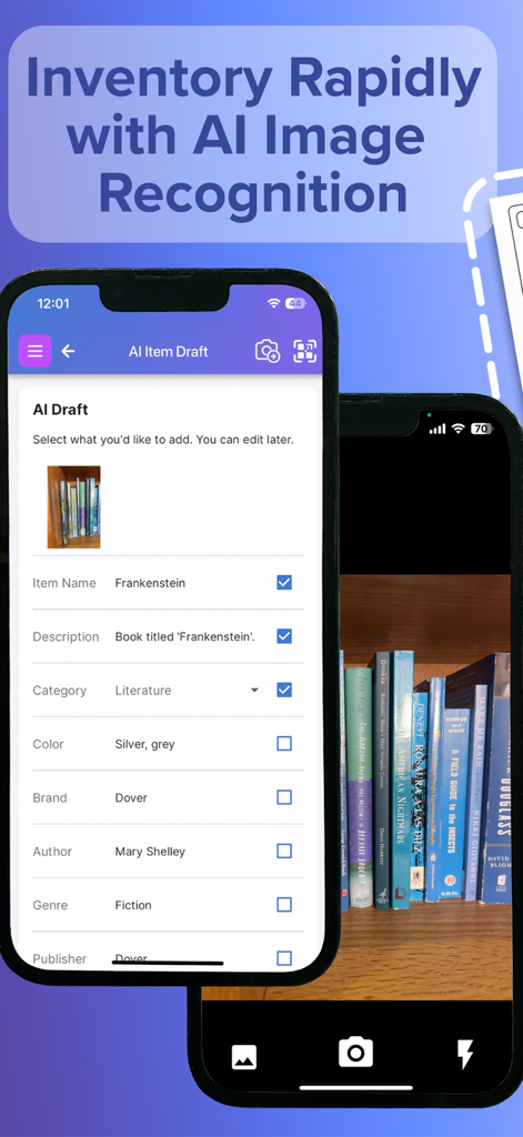 Scanlily: Organize with AI - Scanlily app using AI image recognition to automatically catalog a book from a photo