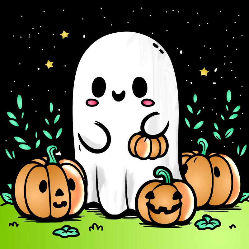 cute ghost with pumpkins