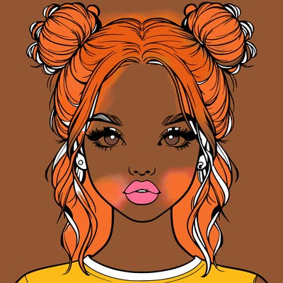 realistic girl with two buns in hair and lips