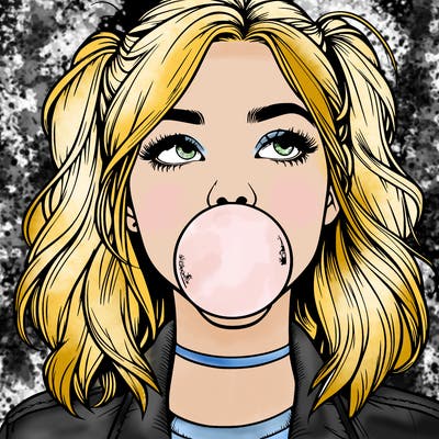 realististic girl blowing bubble -gum
