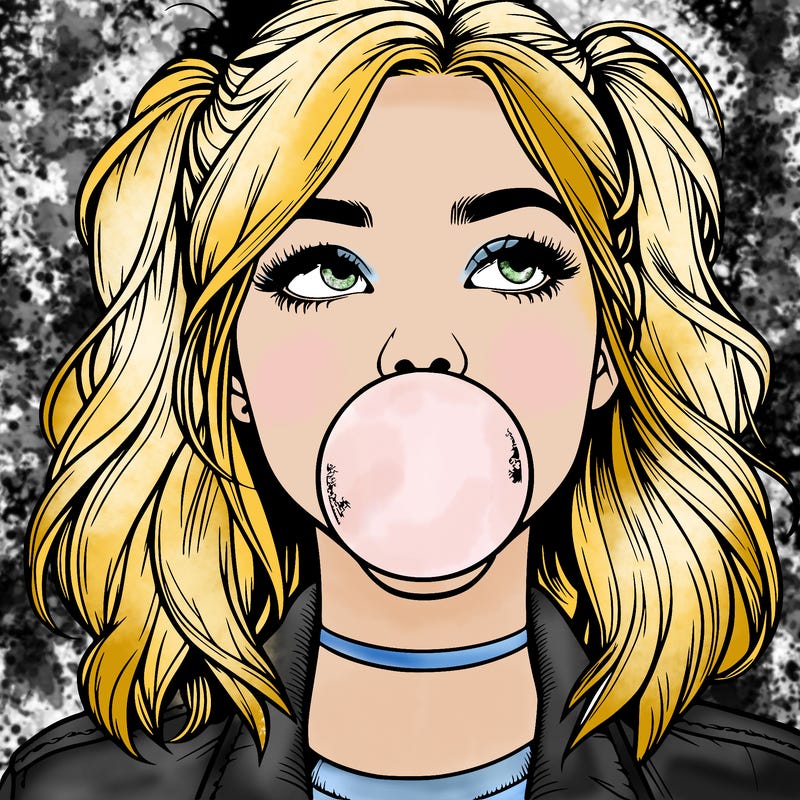 realististic girl blowing bubble -gum