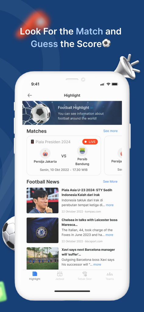 Woilo : Photo, Video, Chat - The Woilo app showing football highlights and live match scores