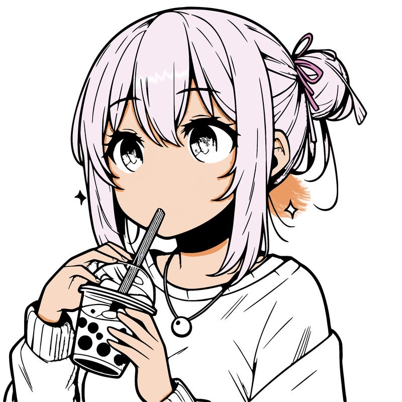 manga character drinking boba