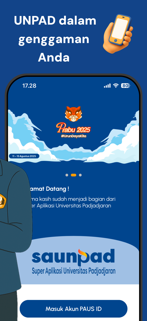 SAUNPAD - SAUNPAD app welcome screen showing the Universitas Padjadjaran digital campus interface