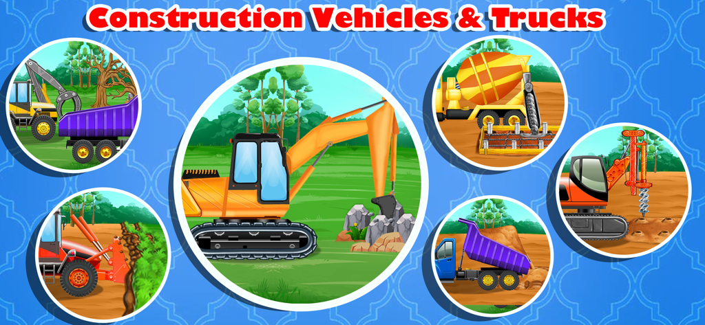 Véhicules et camions de construction colorés dans un jeu de construction pour tout-petits