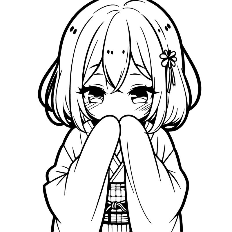 shy anime girl in a kimono