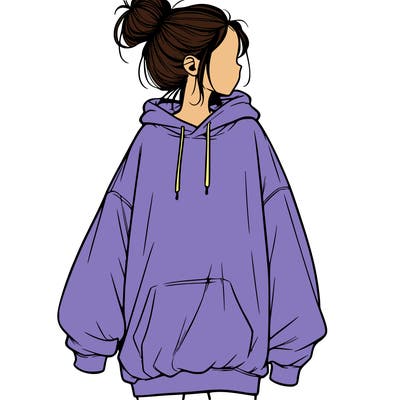 realistic girl with a oversized sweatshirt on and a bun