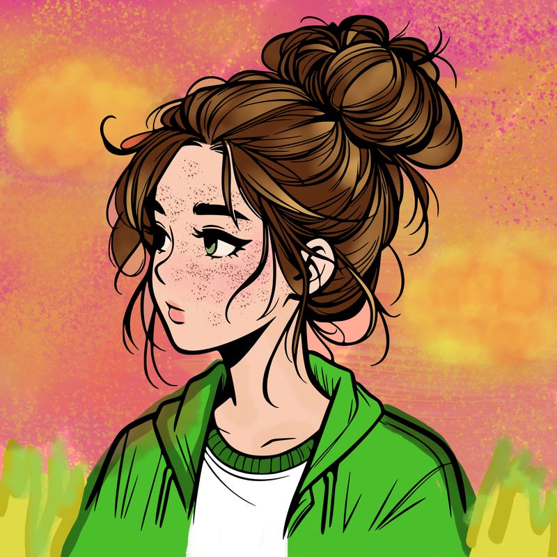 realistic teenage girl with a messy bun
