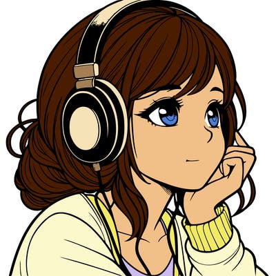 a realistic girl listening to music