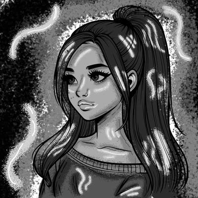 realistic girl with a high ponytail