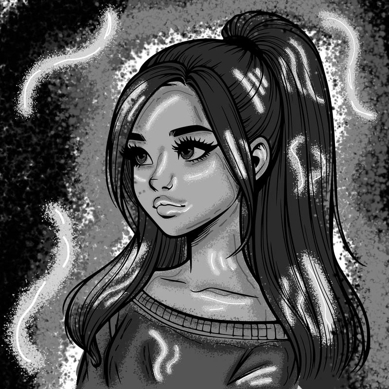 realistic girl with a high ponytail