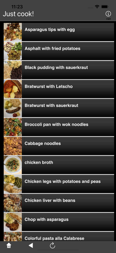 A list of simple German and international recipes with photos in the Just cook app
