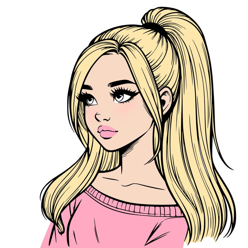 realistic girl with a high ponytail