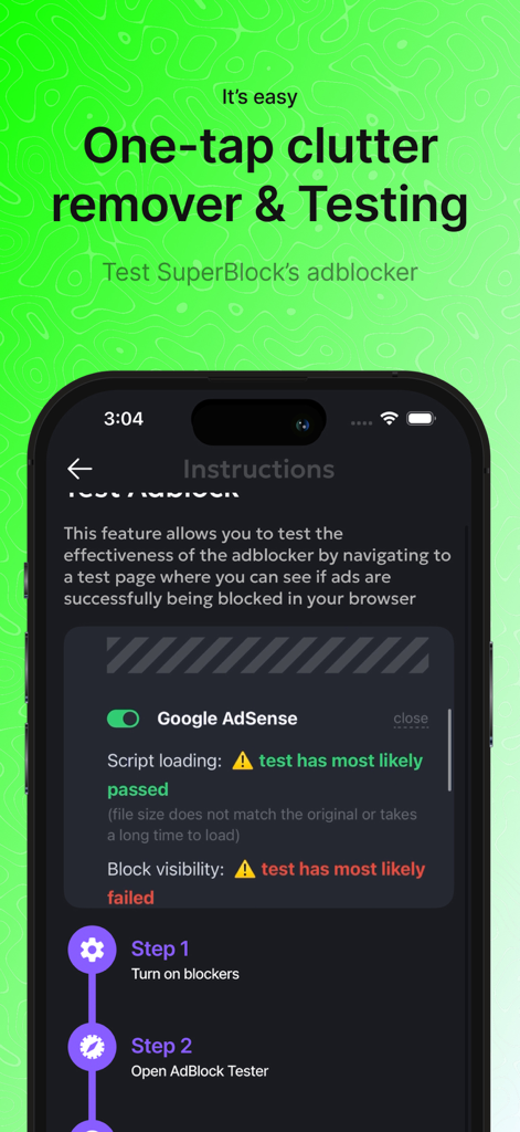Interface for testing the effectiveness of the SuperBlock adblocker on iOS